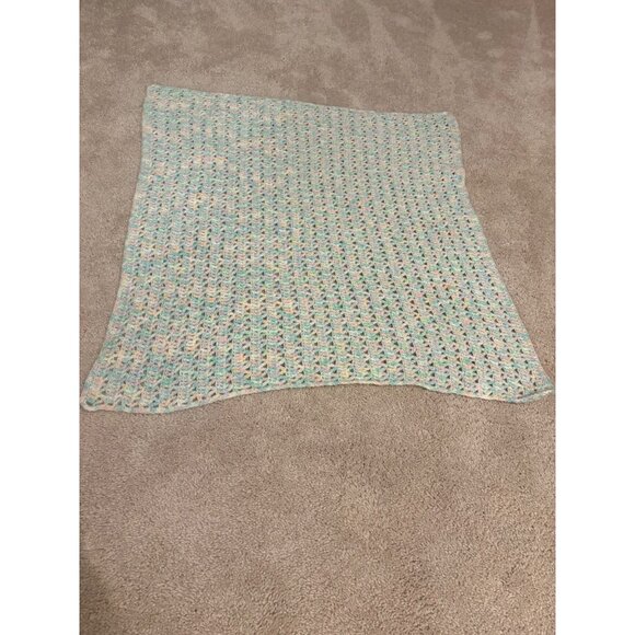 Handmade Pastel Crochet Baby Blanket‎ Multicolored Yarn Approx 29”x30” Soft Cozy - Picture 1 of 4